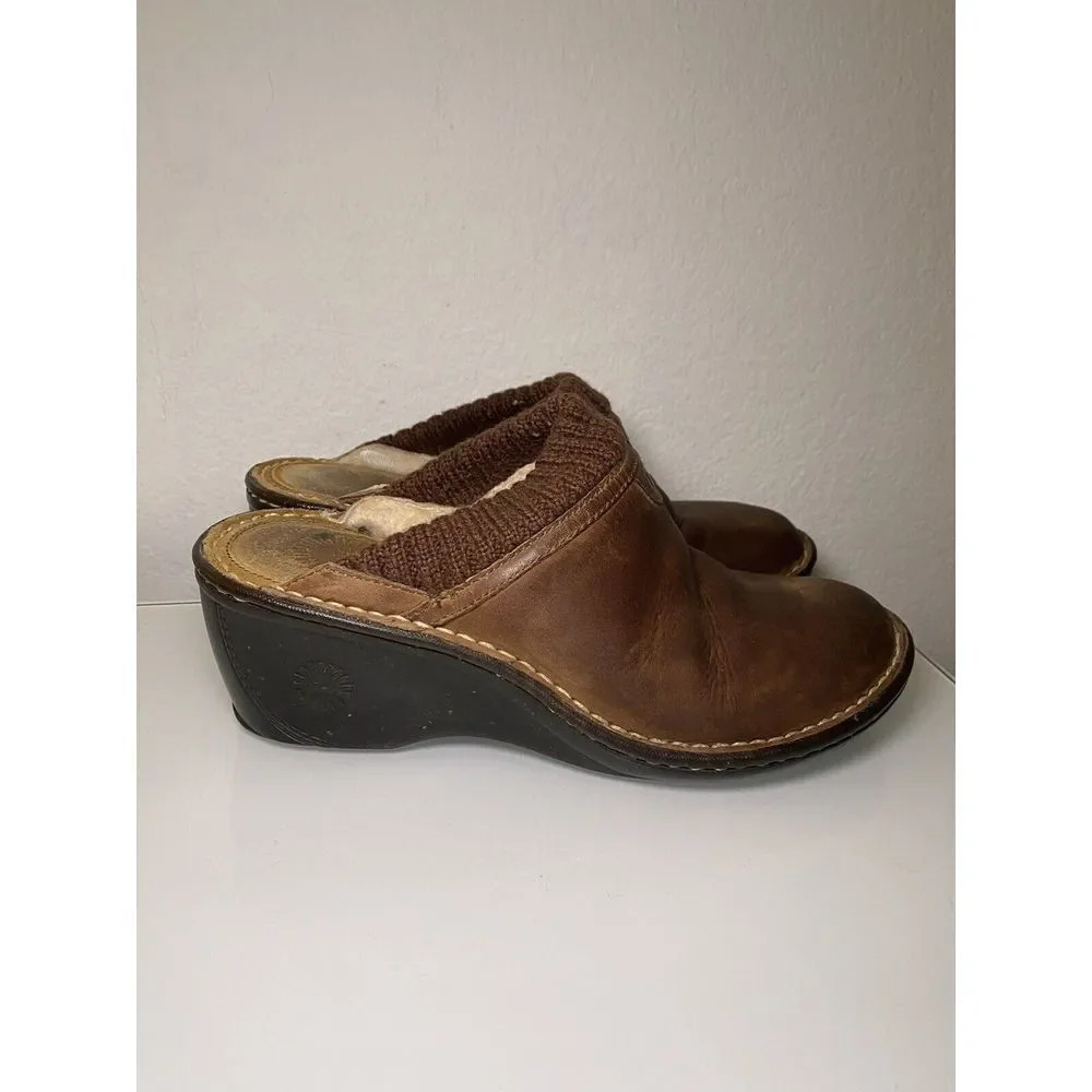 UGG Gael 3085 Brown Distressed Nubuck Leather Mules Wedges Slides Size 8 Used - Picture 1 of 16